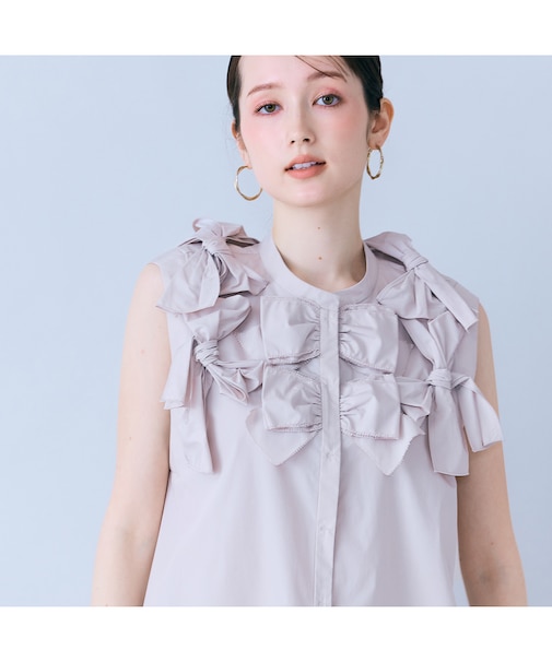 リボンノースリーブブラウス