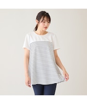 【接触冷感/UVカット/綿100％】ボーダーフレアカットソー