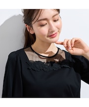 【大人気シリーズ】【接触冷感/綿100%】ドットチュールフラワーカットソー