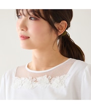 【大人気シリーズ】【接触冷感/綿100%】ドットチュールフラワーカットソー