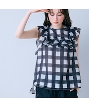 ビッグギンガムラッフルブラウス