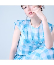 ビッグギンガムラッフルブラウス