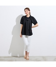 【接触冷感】ギャザーリボンブラウス