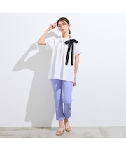 【接触冷感】ギャザーリボンブラウス