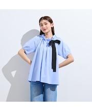 【接触冷感】ギャザーリボンブラウス