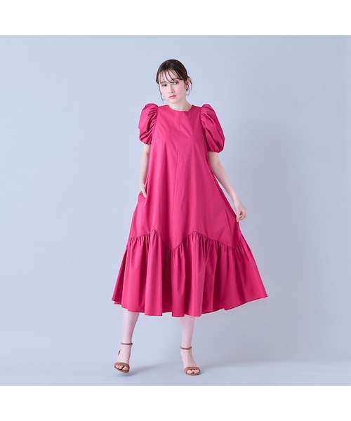 試着のみ 洗える！Parapluie ボレロ ローズレッド リネンライクフレアワンピース