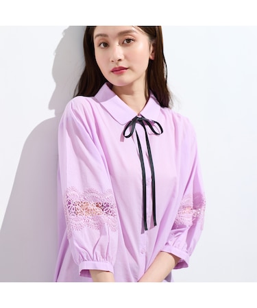 【綿100%】レース切替ブラウス