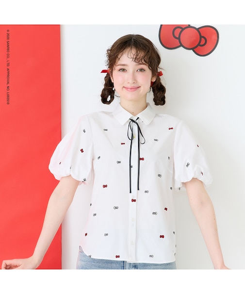 【HELLO KITTY】ハローキティ リボン刺繍ブラウス