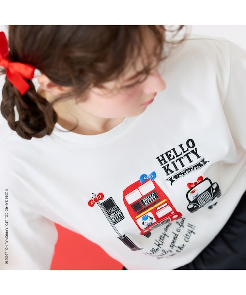 HELLO KITTY】ハローキティ ロンドンプリント刺繍Tシャツ｜ローズ