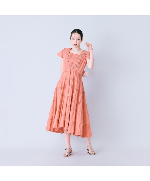 ピンタック綿シフォンワンピース
