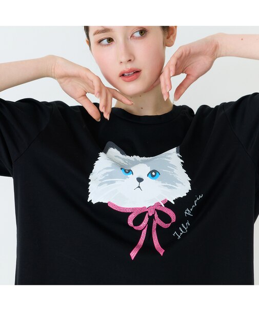 ネコプリント半袖Tシャツ