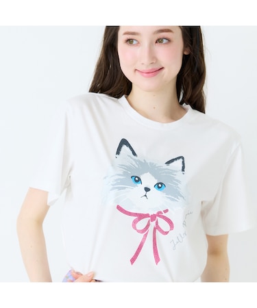 ネコプリント半袖Tシャツ