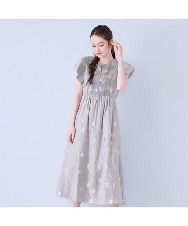 箔プリントストライプワンピース