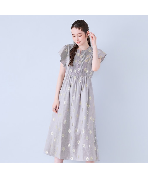 箔プリントストライプワンピース