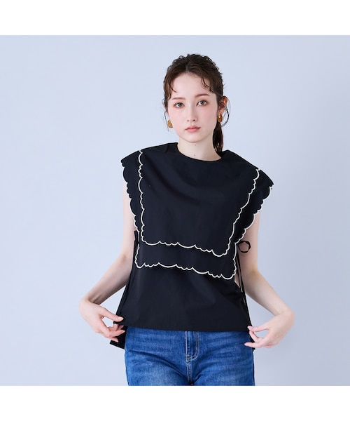 スカラップ刺繍ダブルカラーブラウス｜ローズティアラの通販｜&mall