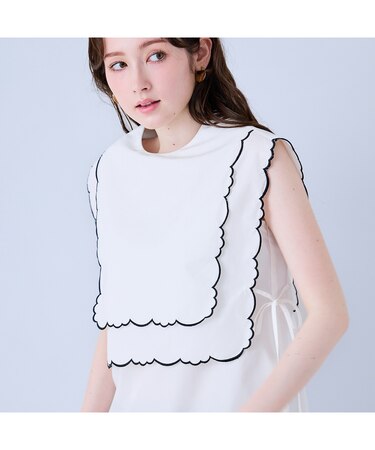 スカラップ刺繍ダブルカラーブラウス