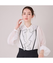 パウダーシフォンAudie a Musesロゴ刺繍ブラウス