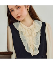 パウダーシフォンAudie a Musesロゴ刺繍ブラウス