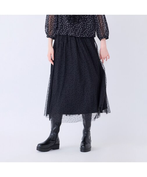 【セットアップ対応】チュールドットプリーツスカート