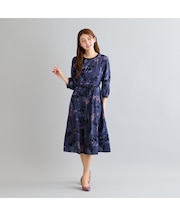 フロッキーフラワープリントワンピース