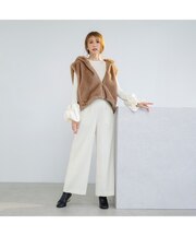 【モデル美香着用】袖口ボリュームスリーブリブニットプルオーバー