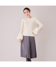 【モデル美香着用】微光沢サテンプリーツスカート