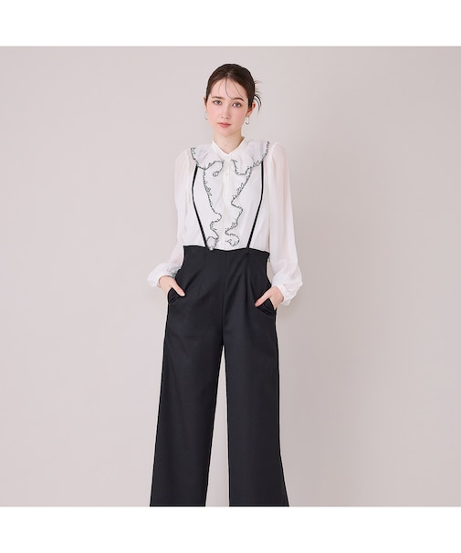 ワイドシルエットサロペットパンツ/ BLACK
