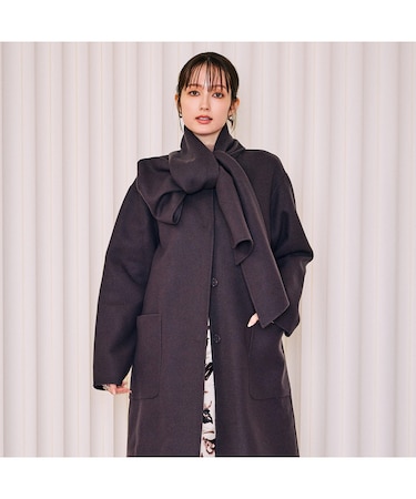 【モデル美香着用】リバー仕立てマフラー付きロングコート