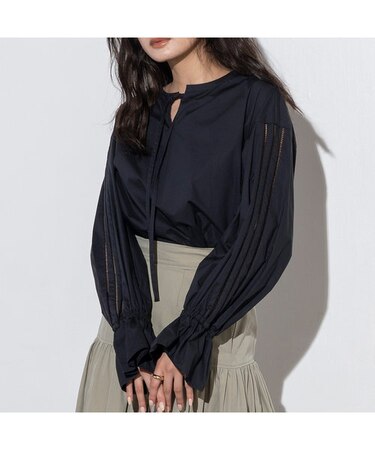 ハシゴレースボリュームブラウス