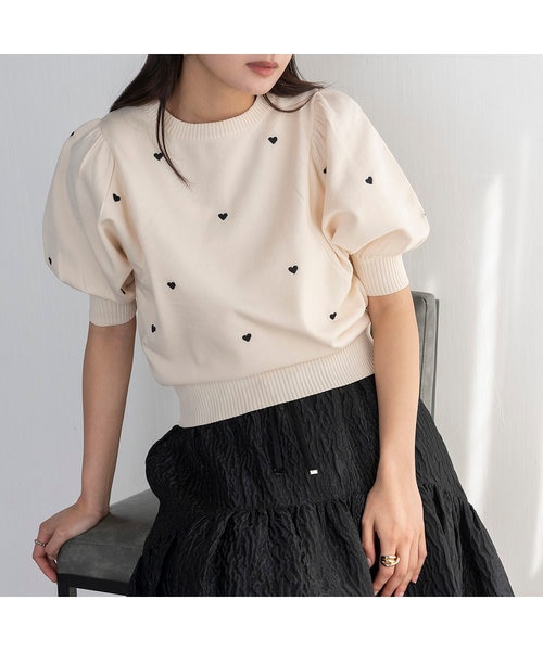 her EUCLAID】ハート柄ボリュームスリーブニット｜エウクレイド
