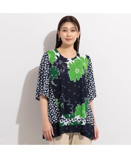 GANNI フラワープリント チュニック 麻綿肩ボタンデザイン花柄プリントチュニック - ベルーナ【公式】
