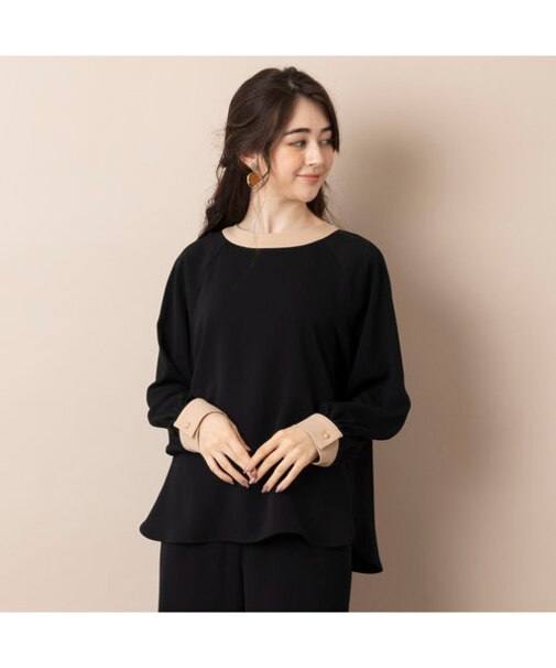 エスパンディ梨地・バイカラー配色後ろリボンブラウス