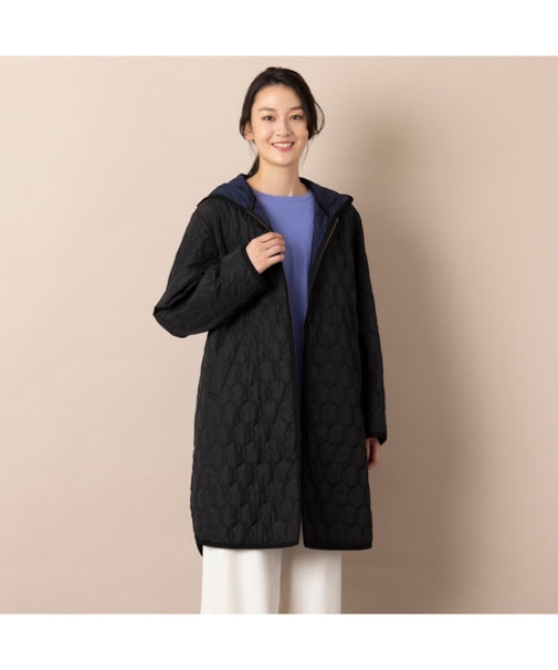 オニオン柄中綿キルト・フード付きコート