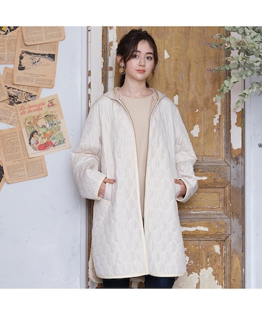 オニオン柄中綿キルト・フード付きコート