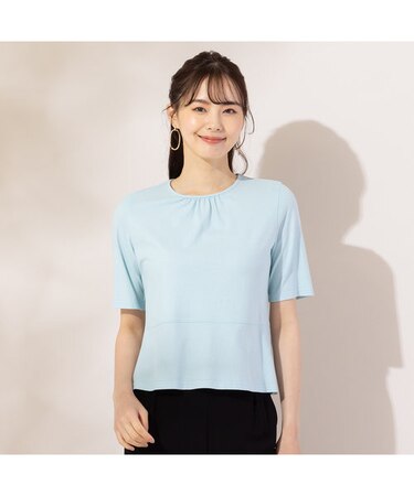 【S・Mサイズ】衿ぐりギャザー 5分袖Tシャツ