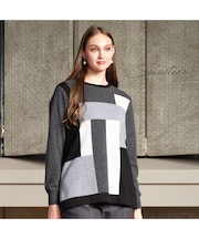 【Selection】パッチワーク風 カシミヤニットプルオーバー