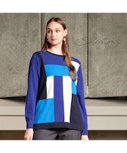 【Selection】パッチワーク風 カシミヤニットプルオーバー