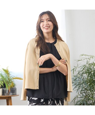 【手洗いOK】バイカラー配色ライン入りニットカーディガン