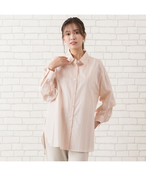 【手洗いOK・防シワ】ストライプオーバーシャツ