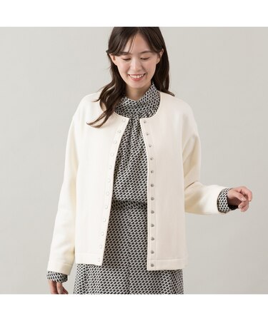 【手洗いOK・綿100％】裏起毛・ドットボタンノーカラーライトジャケット