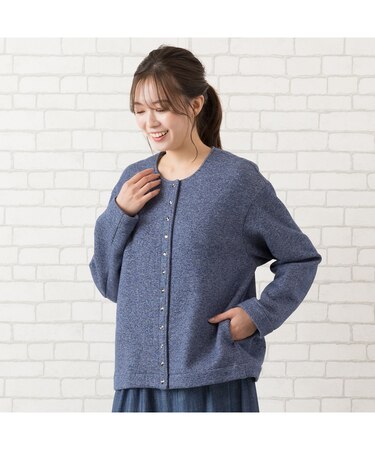 【手洗いOK・綿100％】裏起毛・ドットボタンノーカラーライトジャケット