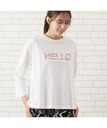 【手洗いOK・綿100％】『ＨＥＬＬＯ』刺繍カットソー
