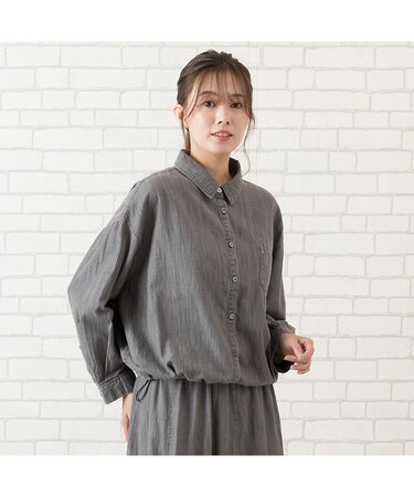 【手洗いOK・綿100％・セットアップ対応】製品洗いスラブデニムブラウス