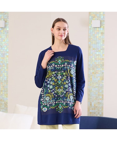 フラワープリント配色使いチュニック