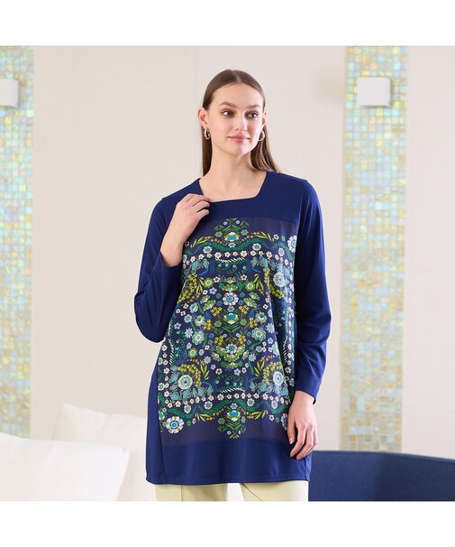 フラワープリント配色使いチュニック