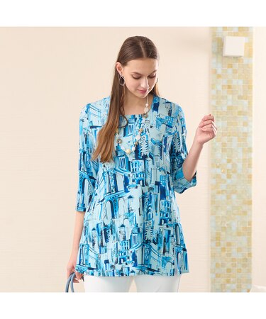 フランス製素材シティプリント　スクエアネックTシャツ