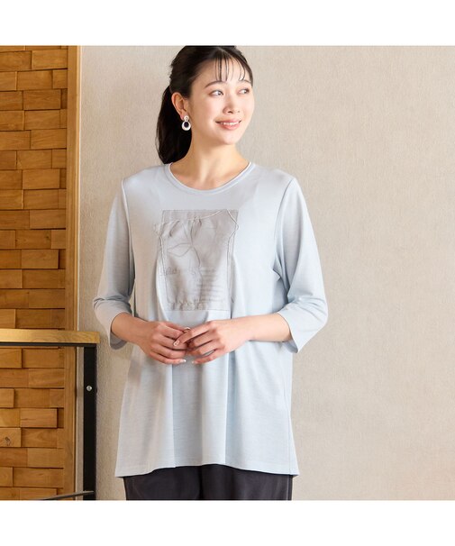 【洗える】オーガンジー刺繍 Aラインカットソー