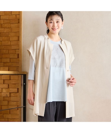 【洗える】ウエストベルトつき ロングジレ