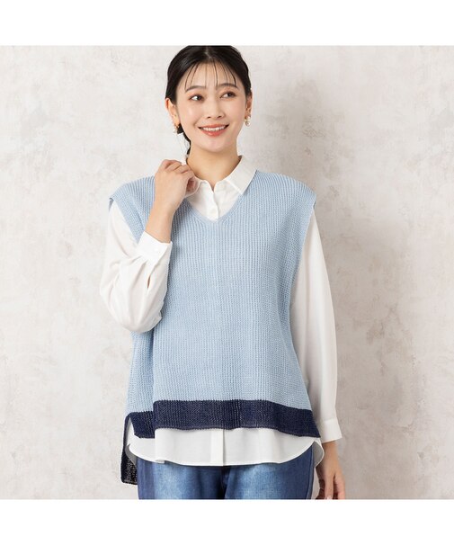 【日本製】抄繊糸 バイカラーニットベスト