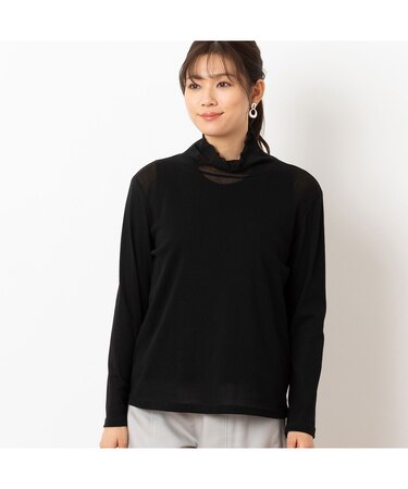 【洗える・日本製】綿チュール ハイネックカットソー
